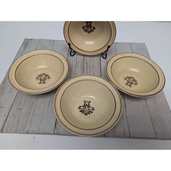 Set of 4 Pfaltzgraff Village Tan Dessert Bowl USA 5 1/4" Rimmed - Picture 3 of 12